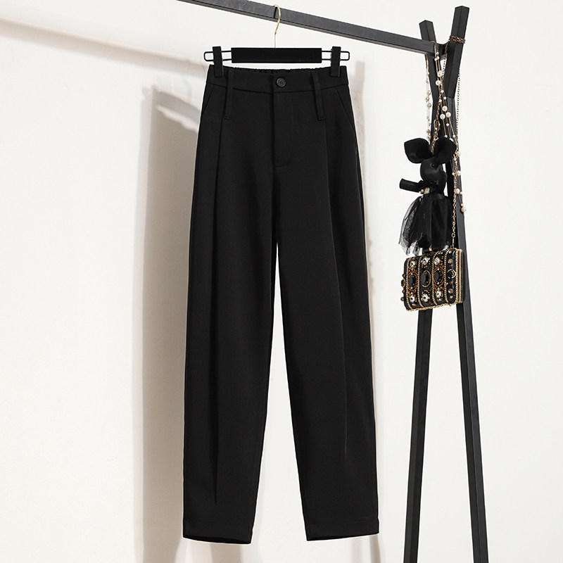 大码女装休闲锥形哈伦西装裤女春秋装胖mm显瘦高腰宽松九分萝卜裤