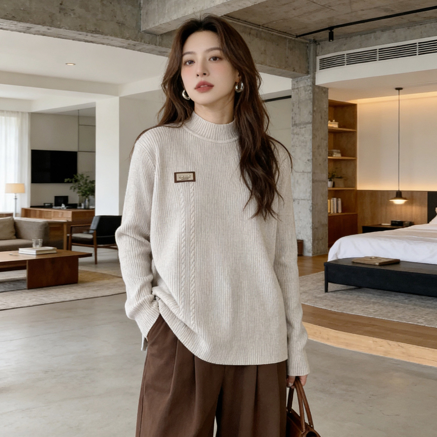 大码中领长袖毛衣保暖内搭打底衫女2026年春装胖mm显瘦针织衫上衣,女装/女士精品,毛针织衫,淘宝优惠券,粉丝福利购,淘宝优惠卷