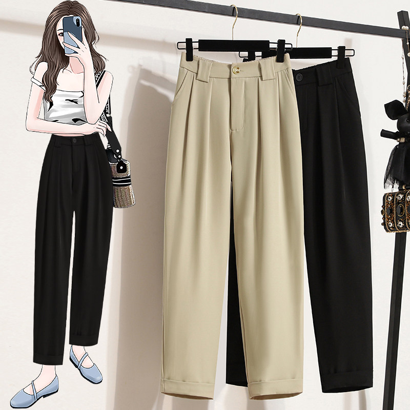 大码女装西装阔腿裤九分裤女2026春夏新款胖mm显瘦薄款哈伦休闲裤