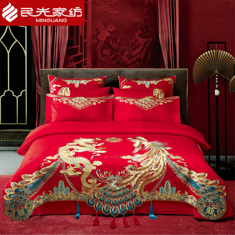 民光提绣花婚庆六件套红色结婚套件结婚床品套件K,床上用品,婚庆床品套件,淘宝优惠券,粉丝福利购,淘宝优惠卷