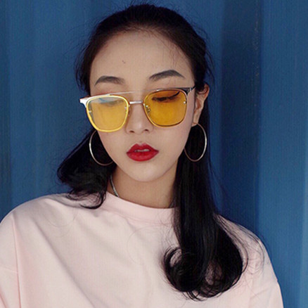 ins眼镜女韩版潮2018复古原宿黄色方墨镜女网