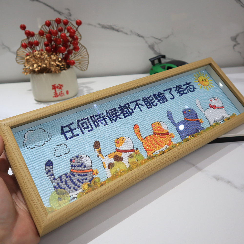 真玻璃带框钻石画可爱猫咪满钻