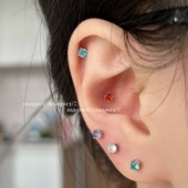 Maywct 3mm基础迷你彩色锆石圆钻医用钛钢平底螺丝百搭耳钉耳骨钉