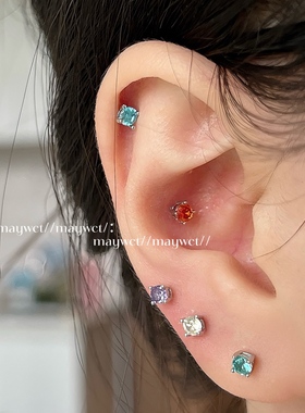 Maywct 3mm基础迷你彩色锆石圆钻医用钛钢平底螺丝百搭耳钉耳骨钉