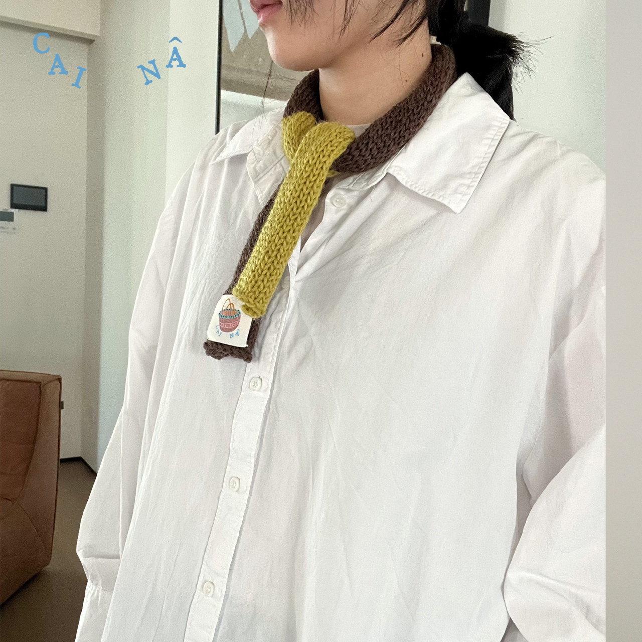 【Alirelam】CAINA ”芥末巧克力“美利奴羊毛手工拼色腊肠围巾