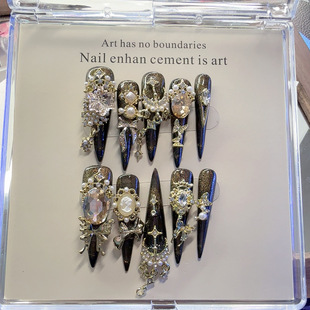 纸醉金迷 蝴蝶重工大钻暗黑猫眼指甲新款纯手工穿戴甲美甲贴片