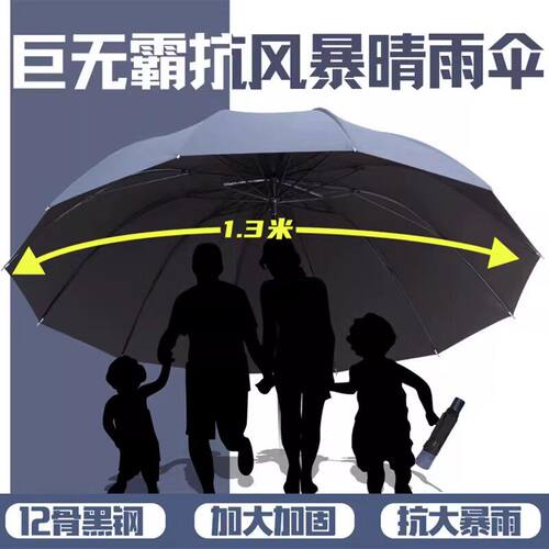 【下单立减50】12骨超大号雨伞加大加固耐用黑胶遮阳防防晒