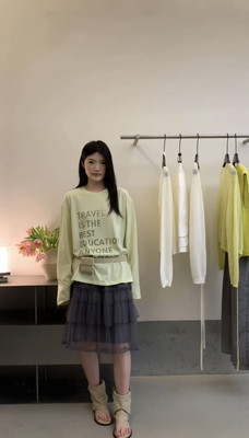 26春夏韩版ins纯色圆领宽松显瘦字母印花长袖防晒衣T恤女百搭上衣