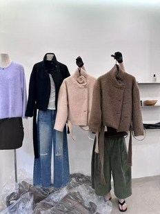 冬韩版 夹棉毛呢外套小个子大衣 insist复古深咖色配腰带含羊毛短款