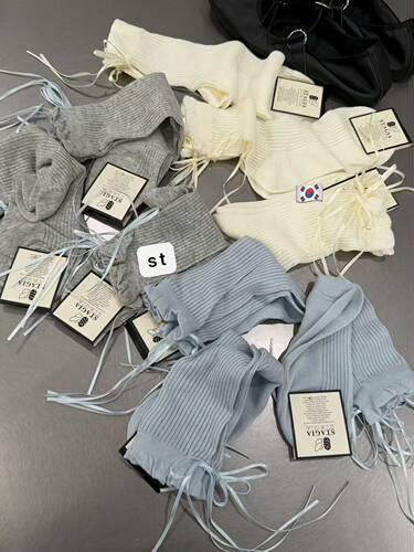 26春夏新韩版miu系蝴蝶结丝带白色袜子透气网眼日系可爱堆堆长袜
