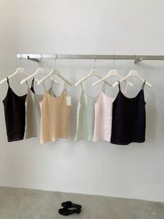 26夏款韩版sliver森系洋气感麻料西柚粉色纯色内搭小吊带背心