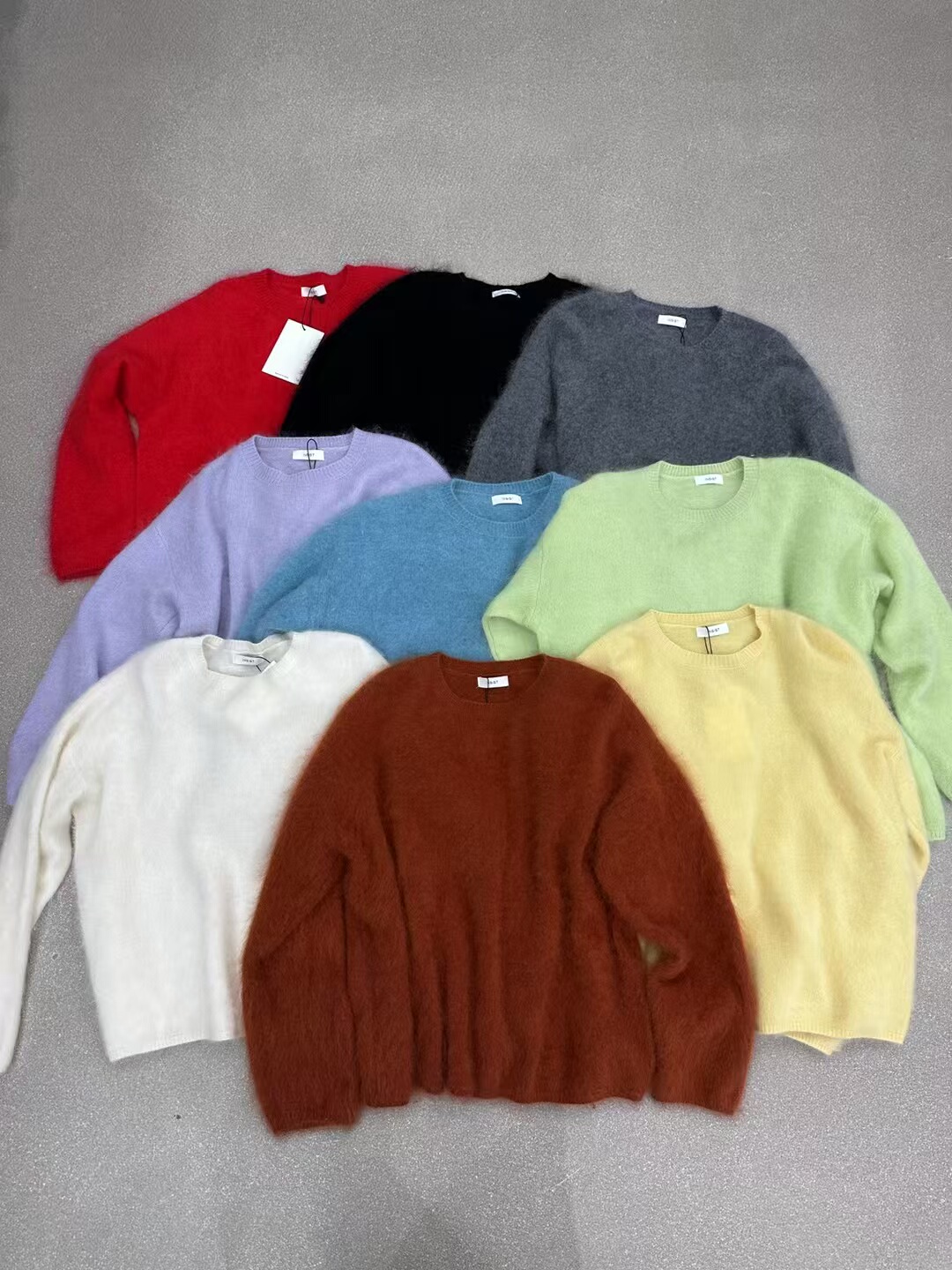 2025秋装新韩版insist复古纯色拉毛羊毛橘色针织衫女宽松休闲毛衣