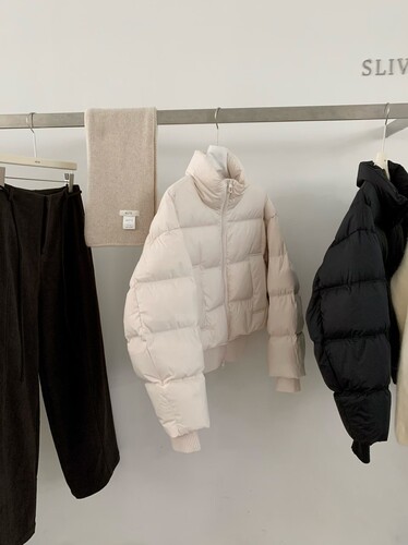 sliver家冬韩版mute浅粉色白鸭绒立领短款羽绒服面包服保暖外套