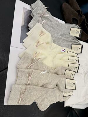 26春夏新韩版芭蕾风波点蝴蝶结中筒堆堆袜子女春夏薄款镂空短袜