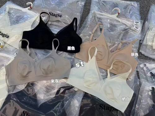 26夏韩版法式复古无痕珠光缎面轻薄兔耳朵杯内衣文胸女美背抹胸