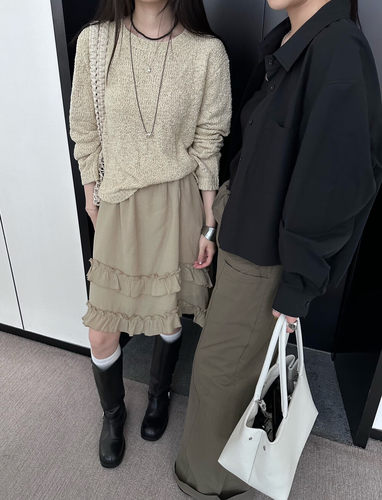 26春韩版insist慵懒风宽松圆领定制面料米杏色毛衣女短针织衫上衣