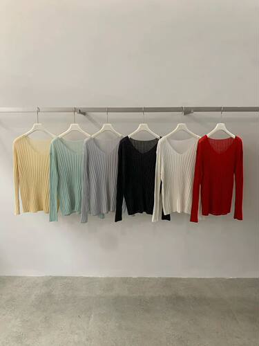 26早秋韩版sliver慵懒百搭显瘦V领坑条针织衫女显瘦宽松毛衣上衣