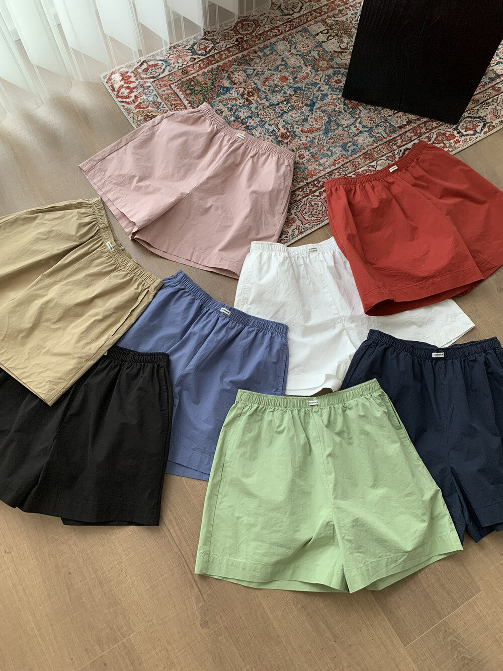 春夏韩版beauty纯色贴标松紧腰休闲短裤女宽松显瘦百搭阔腿裤热裤