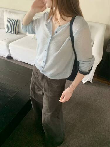 26秋韩版sliver纯色V领单排扣羊毛马海毛短款长袖开衫女显瘦上衣