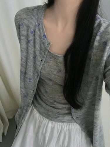 26早秋韩版one mirror温柔碎花针织短开衫女毛衣上衣加吊带两件套