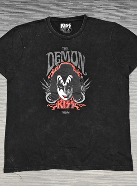 瑕疵胸围116CM老美街头重金属摇滚乐队DEMON水洗做旧磨毛短袖T恤