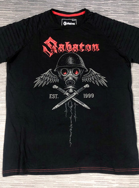 瑕疵胸围112CMSabaton摇滚老炮黑色圆领插件夏季短袖全棉T恤骷髅