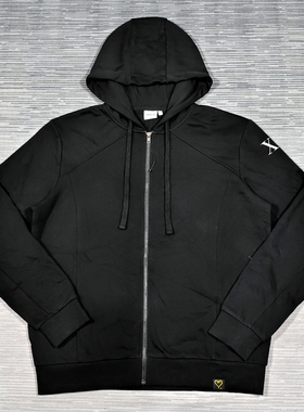 大码胸围120-140CM老美乐园黑色拼接刺绣印花连帽拉链卫衣棉绒