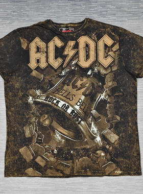 瑕疵胸围132CM全棉薄款水洗做旧摇滚老炮ACDC圆领短袖T恤夏季大码