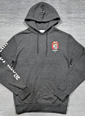 胸围106CM老美街头休闲灰色扑克骷髅印花男士棉绒连帽套头卫衣