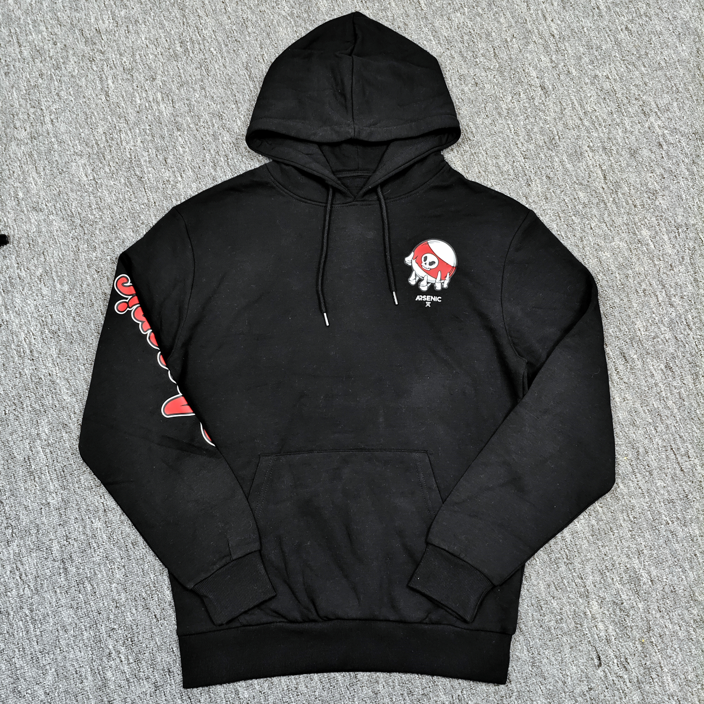 出口尾货胸围110CM老美街头休闲黑色抓绒连帽套头卫衣死神怼台球