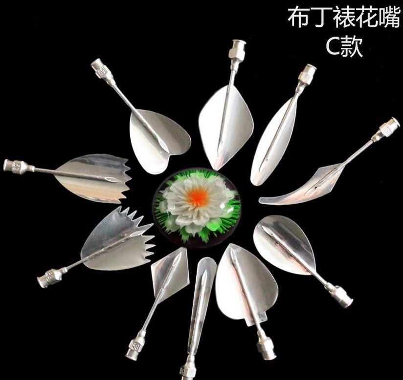 10针管3D果冻花裱花针布丁蛋糕裱花嘴不锈钢雕刻工具裱花嘴含针筒