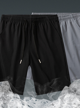 灰色男士休闲短裤夏季薄款透气弹力大码中年爸爸装40到50岁五分裤