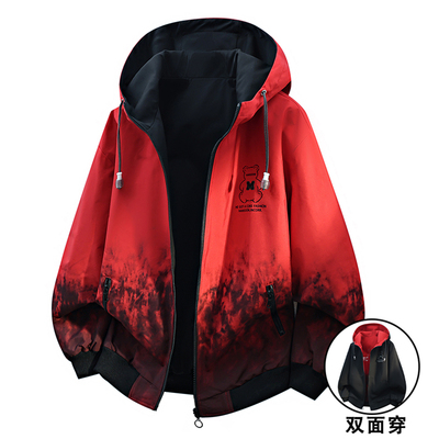 双面穿连帽夹克男潮流宽松渐变