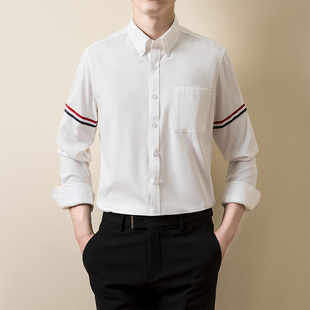 新品白色衬衫男长袖秋季薄款村子小个子S码37码有口袋拼色衬衣土