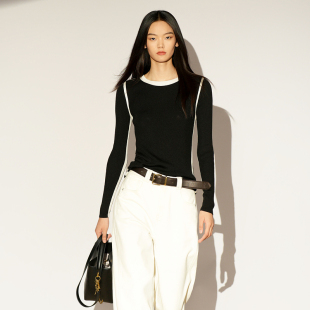 XG雪歌2026春修身 女XL111030A290 显瘦酷飒百搭撞色拼接套头针织衫