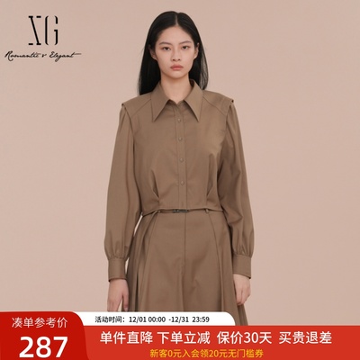 XG雪歌设计感正肩翻领衬衣女2025春新款简约通勤上衣XK121010A373