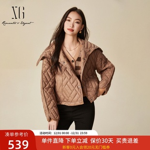 xg雪歌2024冬时尚 大翻领轻盈保暖宽松羽绒服女短外套XJ406061A173