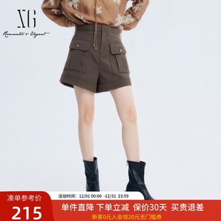 女XJ302013A172 风口袋拼接显高显瘦阔腿短裤 xg雪歌2024秋新款 工装