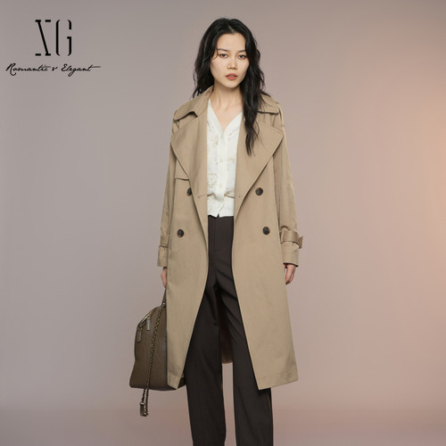 XG雪歌2025秋英伦风简约百搭高智通勤酷飒风衣外套女XK308002A309