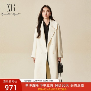 xg雪歌100%绵羊毛双面呢大衣女2024冬款 中长外套XJ410035A191 韩版