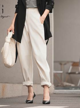 XG雪歌简约大气白色直筒休闲裤女2025秋新款百搭长裤XK302035A991