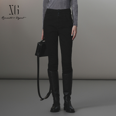 xg雪歌黑色显瘦牛仔裤女2024冬新款高腰紧身小脚裤XJ402040A190