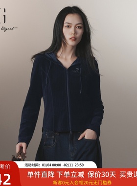 xg雪歌连帽开衫卫衣外套女2024冬装新款休闲套装上衣XJ401061A228