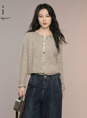 XG雪歌2025秋款miu系通勤简约百搭小香风针织开衫女XK311042B573