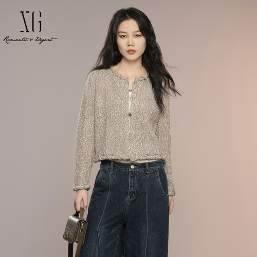 XG雪歌2025秋款miu系通勤简约百搭小香风针织开衫女XK311042B573