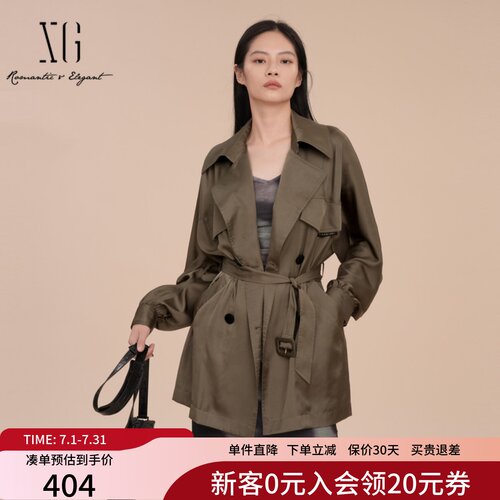 XG雪歌松弛感中长款风衣外套女2025春款双排扣上衣XK108008A543