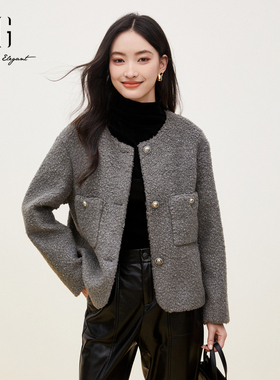 xg雪歌经典小香风宽松百搭圆领毛绒短外套女2024冬款XJ407026A482