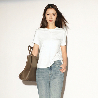 XG雪歌26白色设计感短袖T恤女宽松显瘦通勤百搭上衣XL201031A951