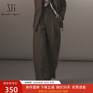 子XJ402047A343 羊毛阔腿裤 xg雪歌高腰宽松直筒休闲裤 女2024冬新款