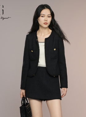 XG雪歌2025秋款简约百搭高智通勤法式小香风短外套女XK307026A390